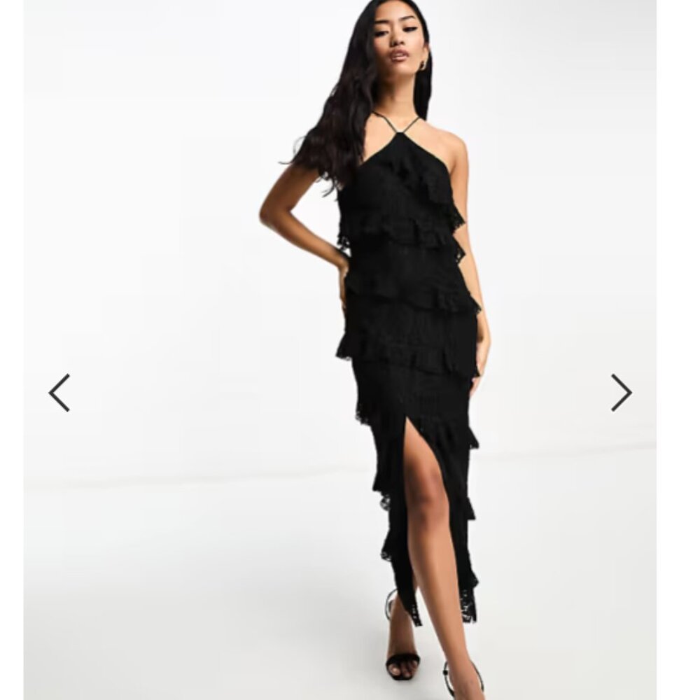 NWT ASOS Ruffle Maxi Dress in Black Lace